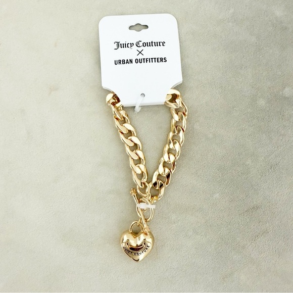 NWT Juicy Couture With Urban Outfitters Gold Link Heart Bracelet - Picture 1 of 4